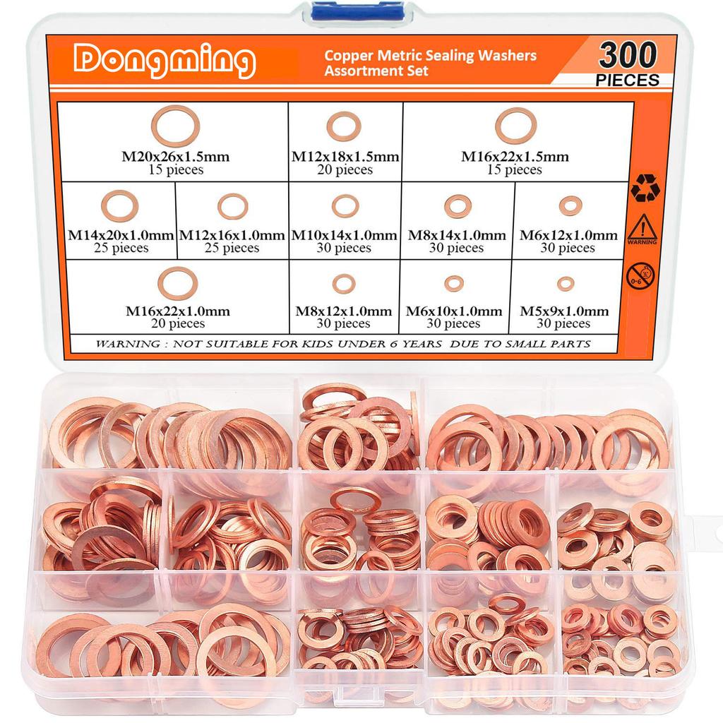 300/200/360 Stück Rotkupfer Dichtung Öldichtung Dichtungssatz Rotkupfer Flache Unterlegscheibe Rund Rotkupfer Dichtung Box
