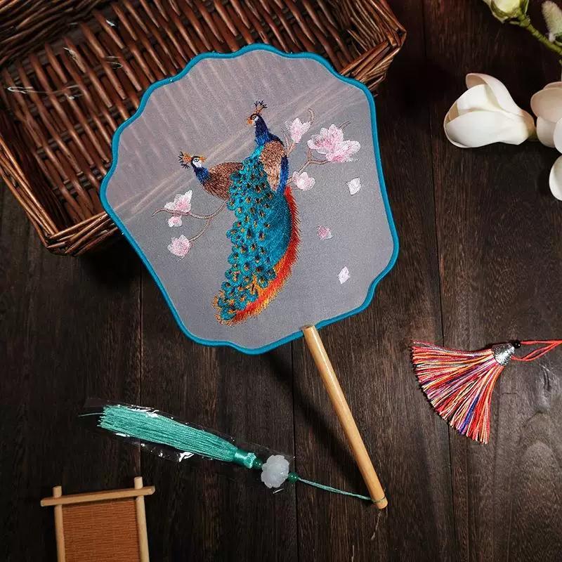 Ancient Style Round Fan, Chinese Style Suzhou Embroidery, Double-Sided Embroidery, Pink Fairy Fan, Embroidery Craft Fan, Dance Fan, Hanfu Round Fan