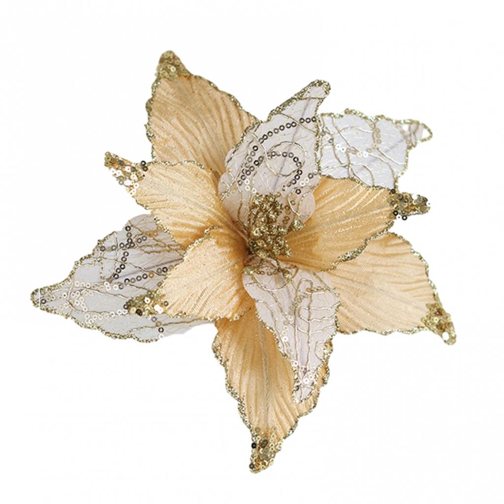 Cloth Plastic Christmas Poinsettia Cm Glitter Flower