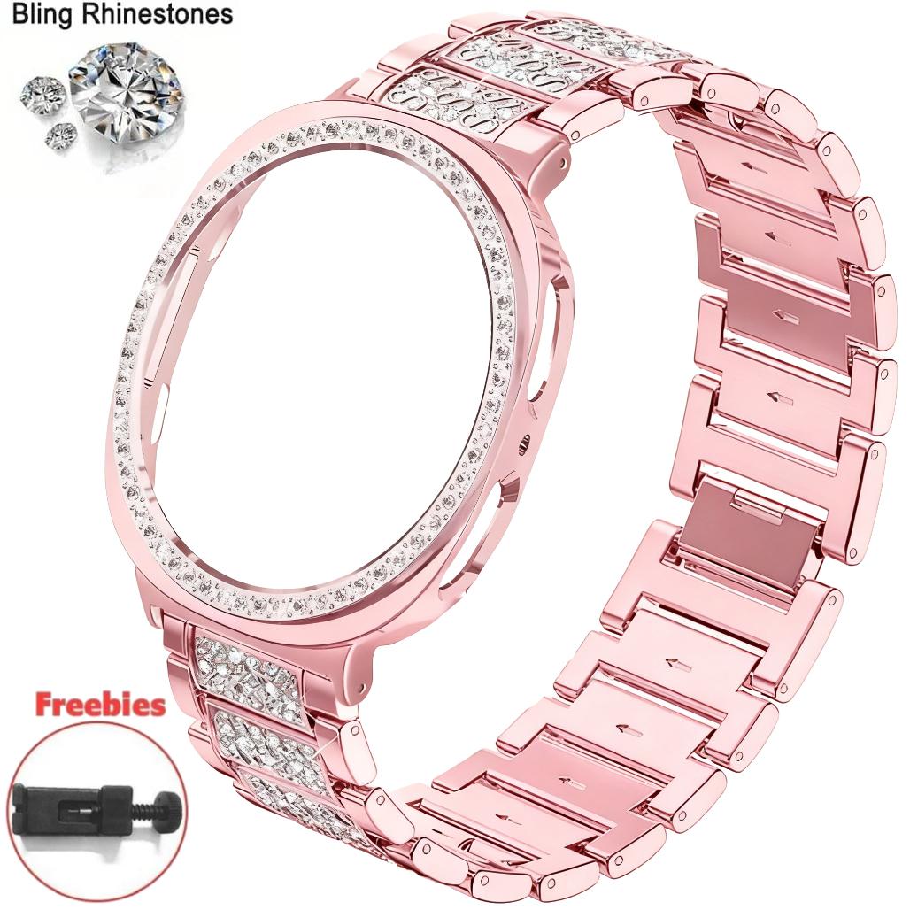 

Металевий ремінець з діамантами для Samsung Galaxy Watch 8 40 мм 44 мм, ремінець-браслет з блискітками + захисний чохол з ПК для Samsung Galaxy Watch8 Classic 46 мм Galaxy Watch 8 40mm рожевий