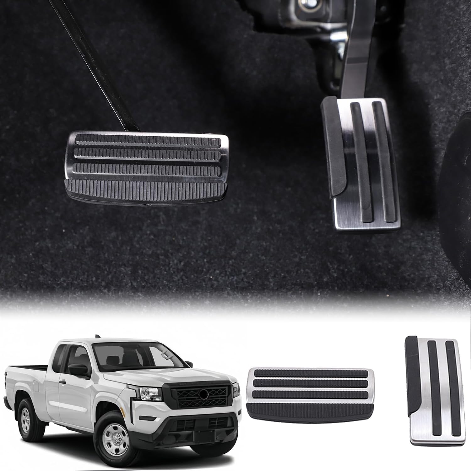 Gas Accelerator Pedal Covers Compatible with Nissan Frontier 2022-2024 Stainless Steel Throttle Brake Pedal Cover Anti-Slip No Drilling Brake Foot