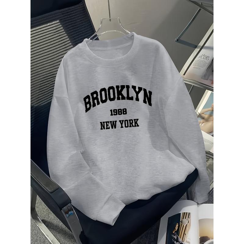 Europäische Größen Jungen Brooklyn Buchstabenprint Lässig Sportlich Herbst Winter Langarm Sweatshirt Warm Rundhalsausschnitt Oberteil Outdoor Teenager