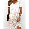 Summer Women's V-neck Short-sleeved Dress Elegant Floral Print Loose Casual Dress