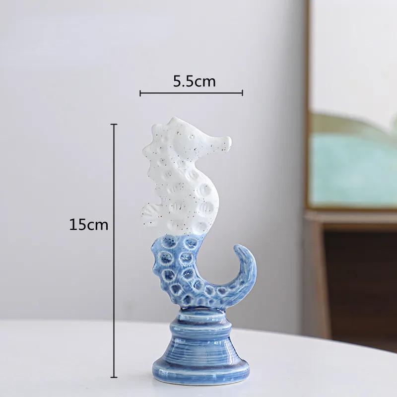 Ceramic Handicraft Artificial Animal Sculpture Seahorse Marine Organism Cartoon Seahorse Statue Home Decoration Accessories