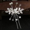 Crystal Pearl Flower Hair Pins Clips U-Shaped Hairpin Gold Leaf Pearl Hair Fork