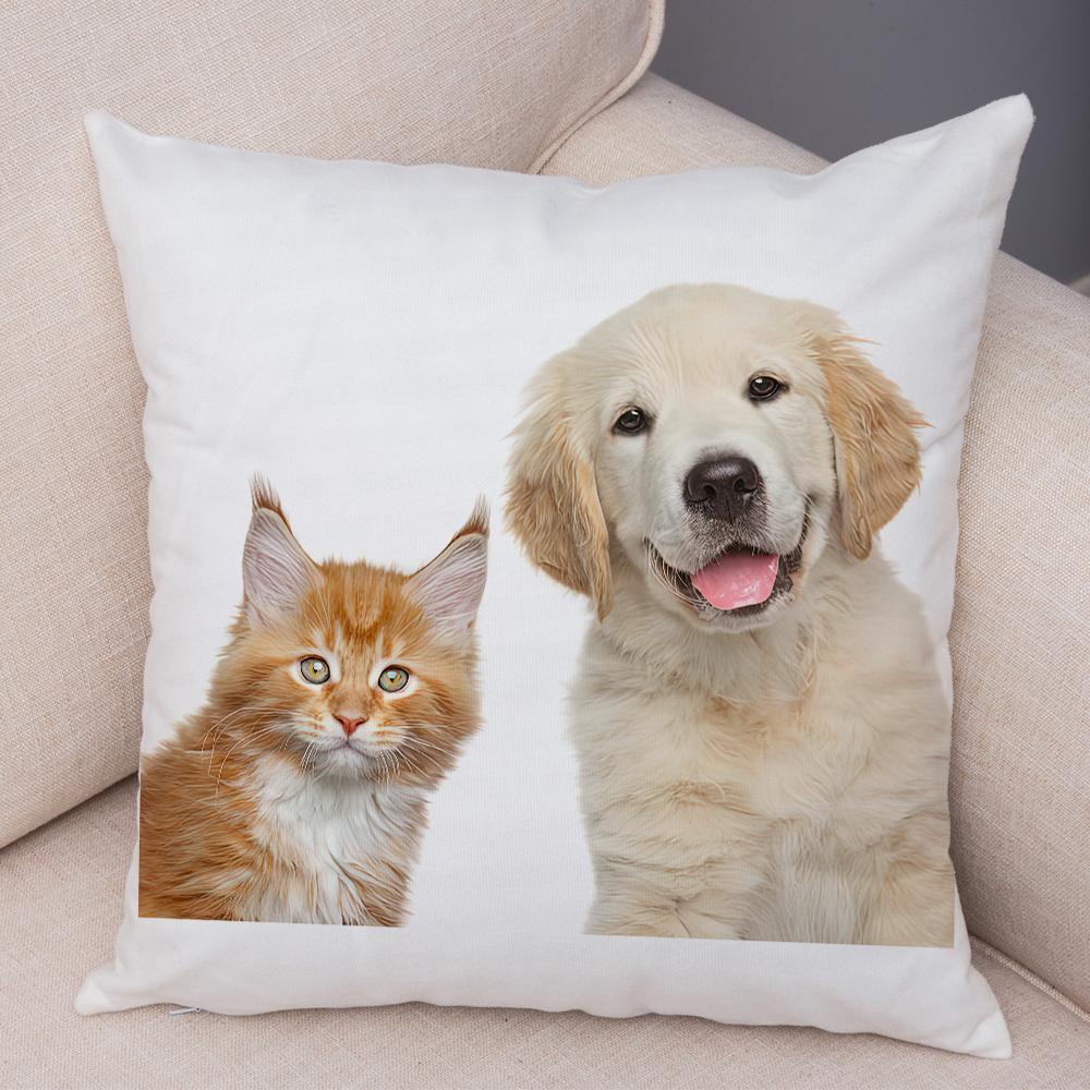 Cute Cat Dog Photo Cushion Cover Realistic Animal Portrait Print Soft Blend Sofa Living Room Bedroom Home Decor Throw PillowCase