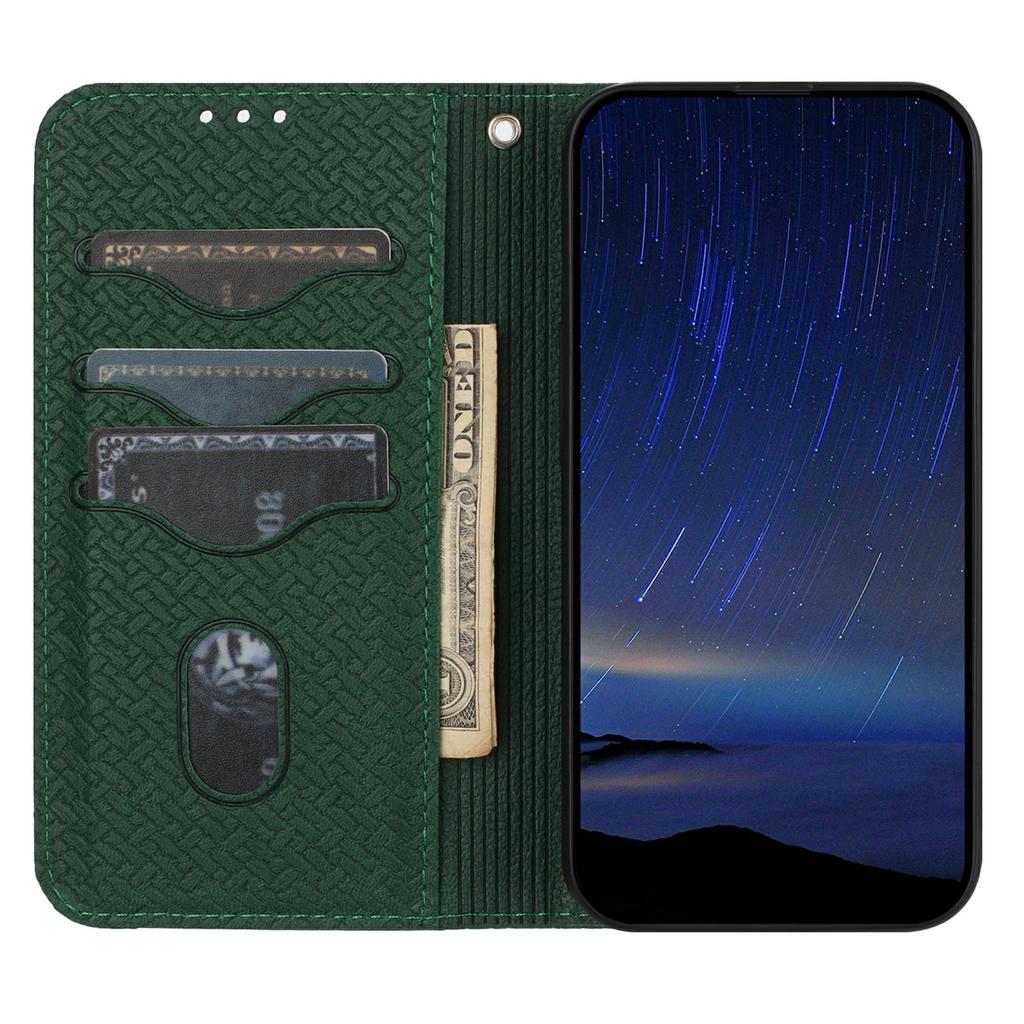 For Samsung Galaxy S25 FE Case Woven Texture PU Leather Wallet Phone Cover with Wrist Strap