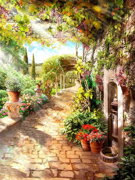 Volle quadratische Runde 5D Diamant Malerei Tür Garten Home Decor Stickerei Mosaik Landschaft Wandkunst