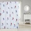 Ski Shower Curtain, Winter Skiing Extreme Sports Bathroom Decor for Kids Girls Boys Skiers Room, Cartoon Red Navy Ski Player Waterproof Blue White