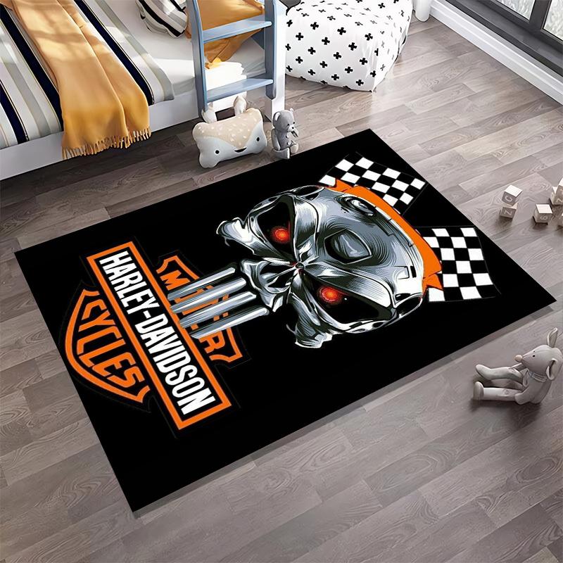 Tappeto Teschio Moto con Logo Harley-Davidson e Stile Racing Adatto per l'uso come antiscivolo per soggiorno camera da letto divani