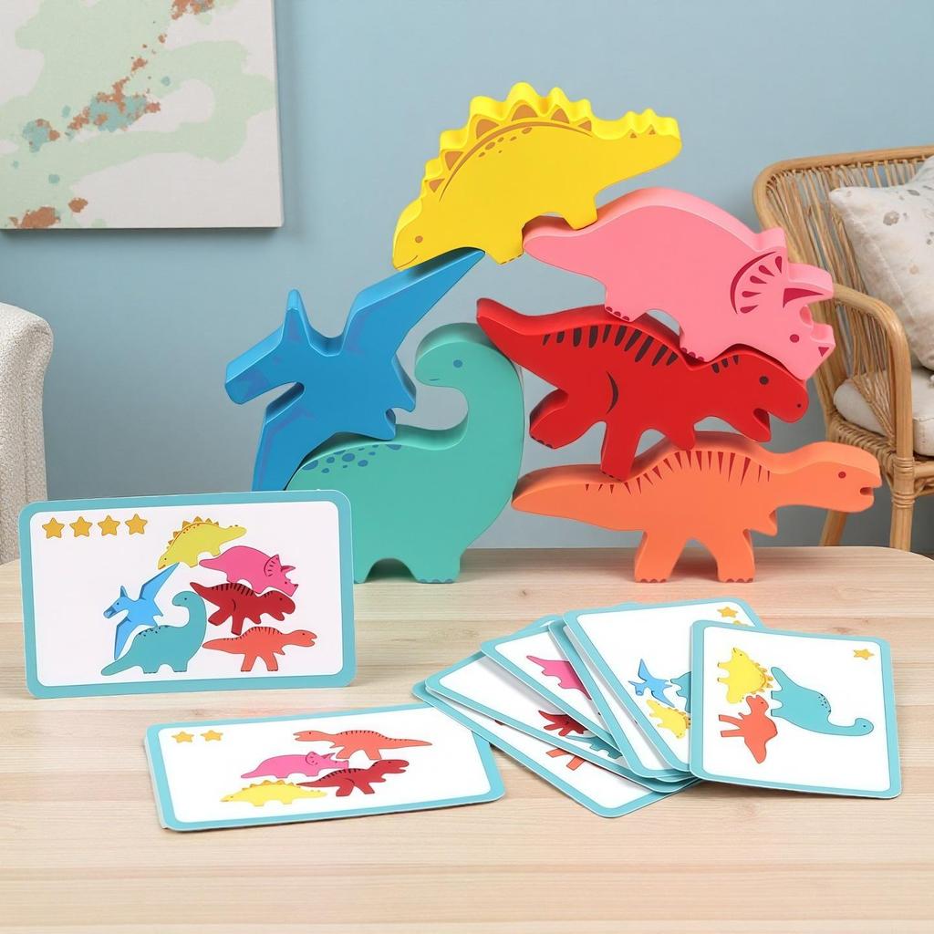 Dinosaur Stacking Blocks: Hand-Eye Coordination & Educational Wooden Toy for Kids