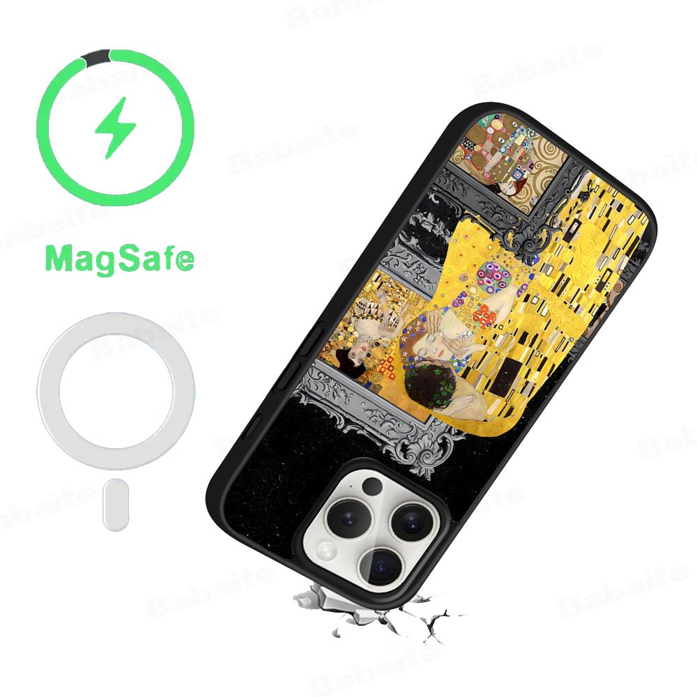 The Kiss Gustav Klimt Painting Phone Case Magnetic Case For IPhone 16 14 13 12 11 15 Pro Max Plus For Magsafe Wireless Charge