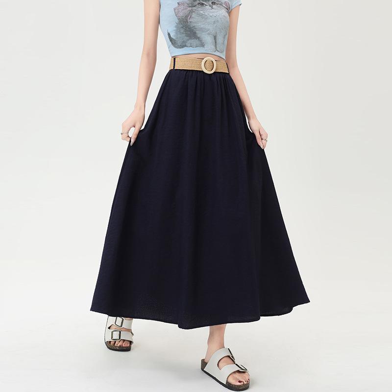 

Хлопковая и льняная юбка-зонт для отпуска, женская летняя модель, маленькая, средняя и длинная юбка-свинг XL тёмно-синий