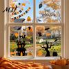 Non-adhesive Glass Stickers 4 Sheets Halloween Electrostatic Stickers, Cartoon Pumpkins Castle Bats Window Cute PVC Waterproof Static Clings