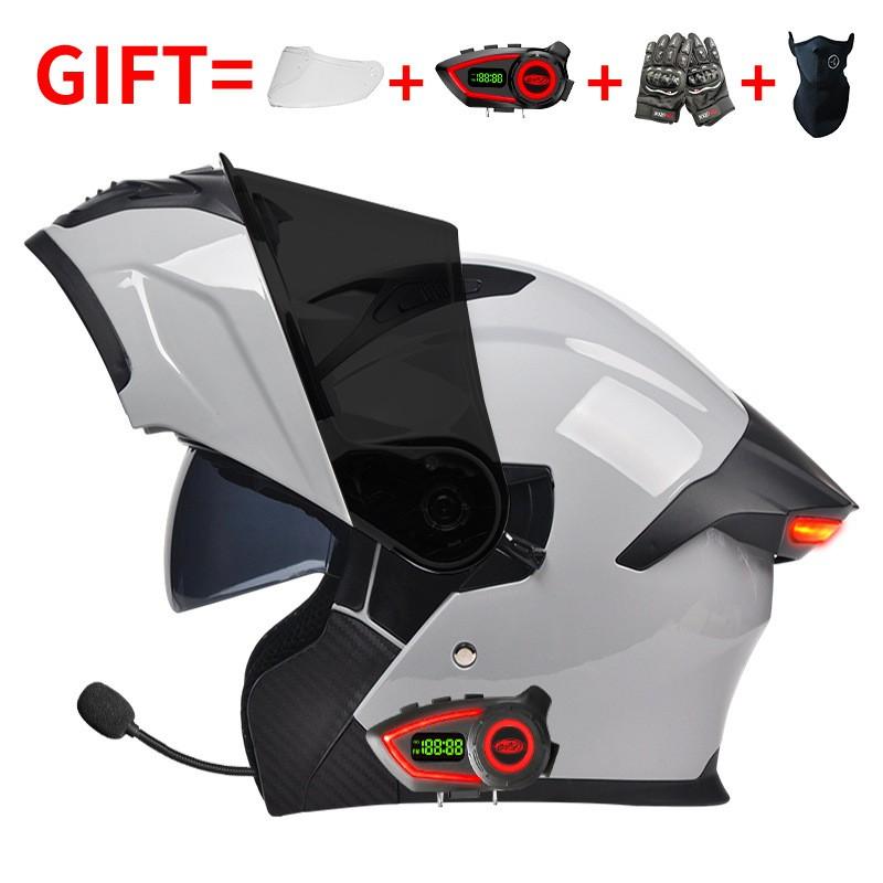 Bluetooth Smart Tail Light Motorcycle Flip-Up Helmet Men Women All Season Full Face Off-Road Riding