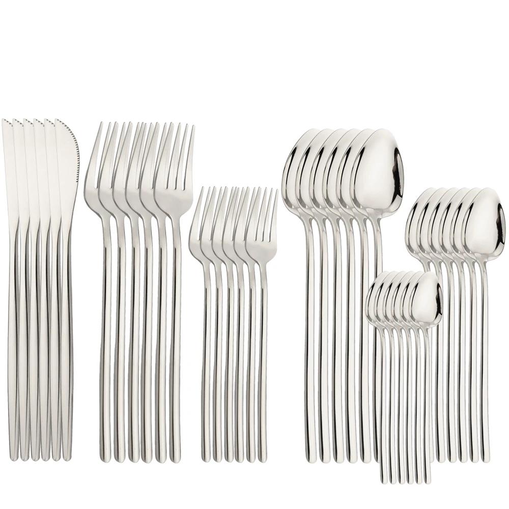 36Pcs Gold Cutlery Set Knife Fork Spoon Dinnerware Set Stainless Steel Tableware Western Flatware Mirror Kitchen Silverware Set