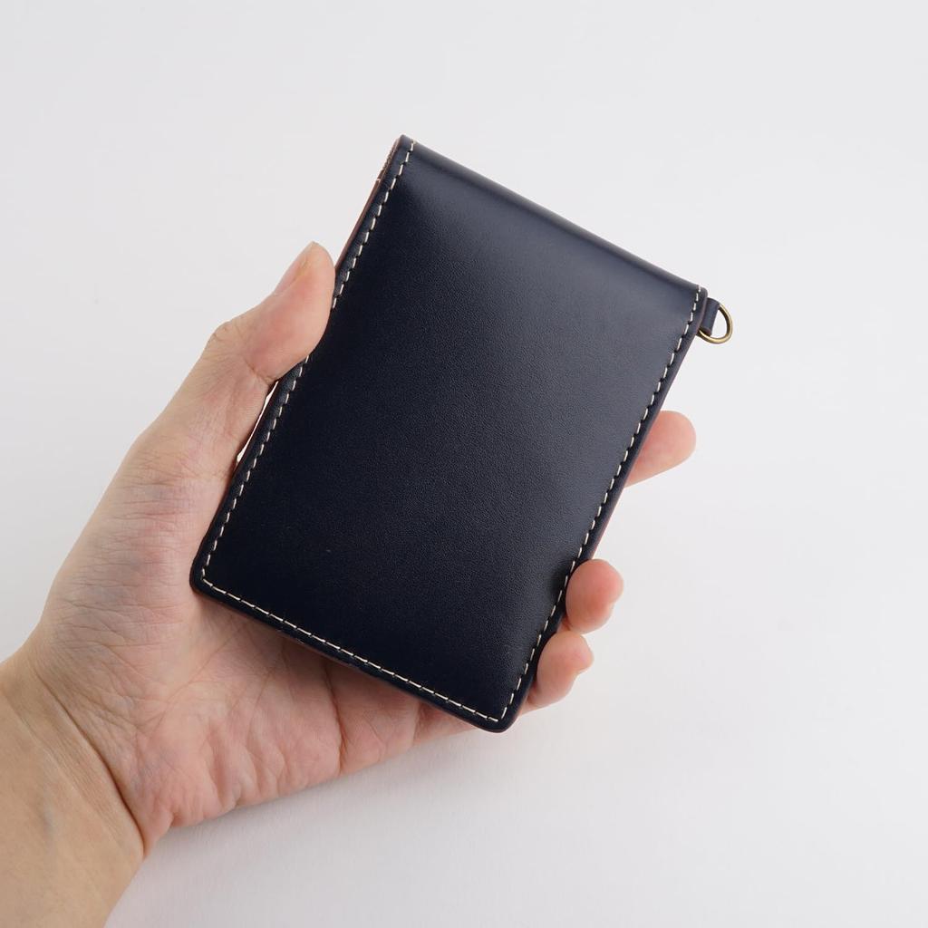 E-mono Pass Case for Men and Women, Genuine Leather, Three-Sided, Bifold, Pass Case (Orange)