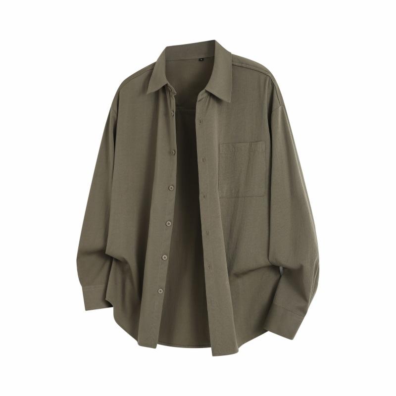 Spring And Autumn Men'S Solid Color Long Sleeve Shirt Men'S Casual Loose Long Sleeve Shirt Jacket