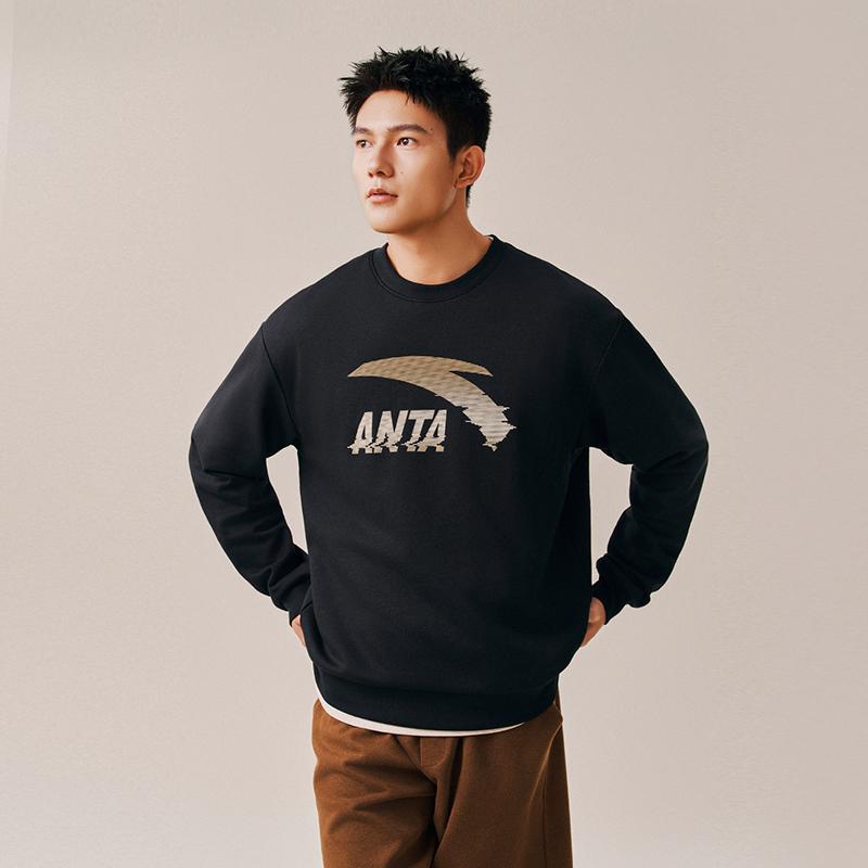 Anta Big Logo Casual Fashion Sports Versatile Campus Commuting Loose Comfortable Fleece Thick Warm Pullover Sweatshirt Men Sweatshirt 952548702-4