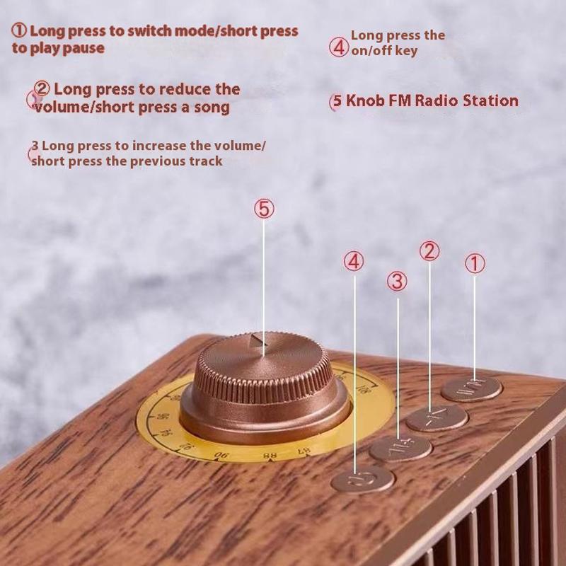 Retro Portable Wireless Bluetooth Speaker High-Quality Powerful Stereo Sound Box Mp3 Player Small Vintage FM Rechargeable