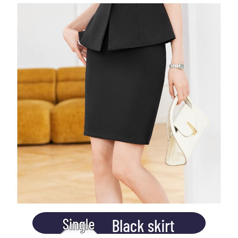 Women's Short Sleeve Black Blazer & Skirt Suit Set - Summer 2024 High-End Professional Workwear