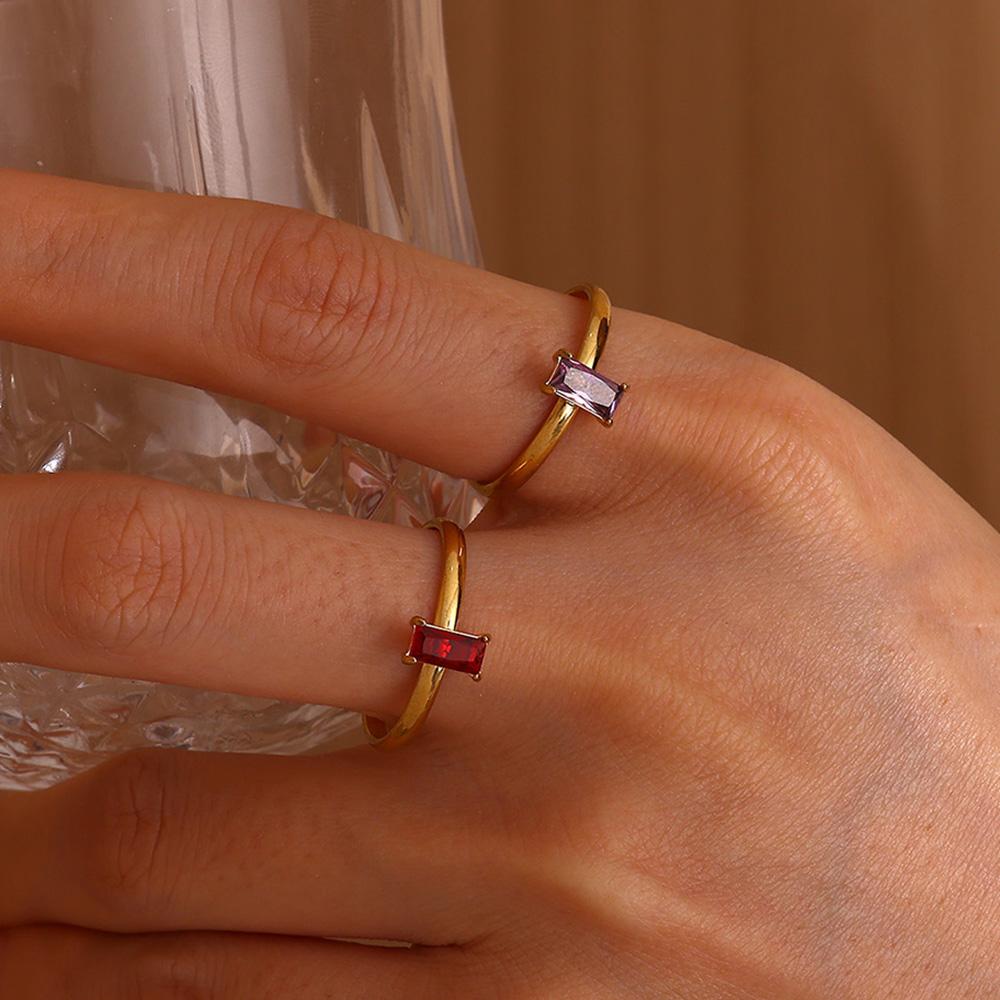 Chic Geometric Square Stone Rings For Women Fashion Birthston Birthday Party Gold Color Opening Ring Jewelry Elegant Her Gift