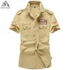 Plus Size 6xl Mens Pilot Shirt Short Sleeve Patchwork Pocket Shirts Men Army Military Shirts Male