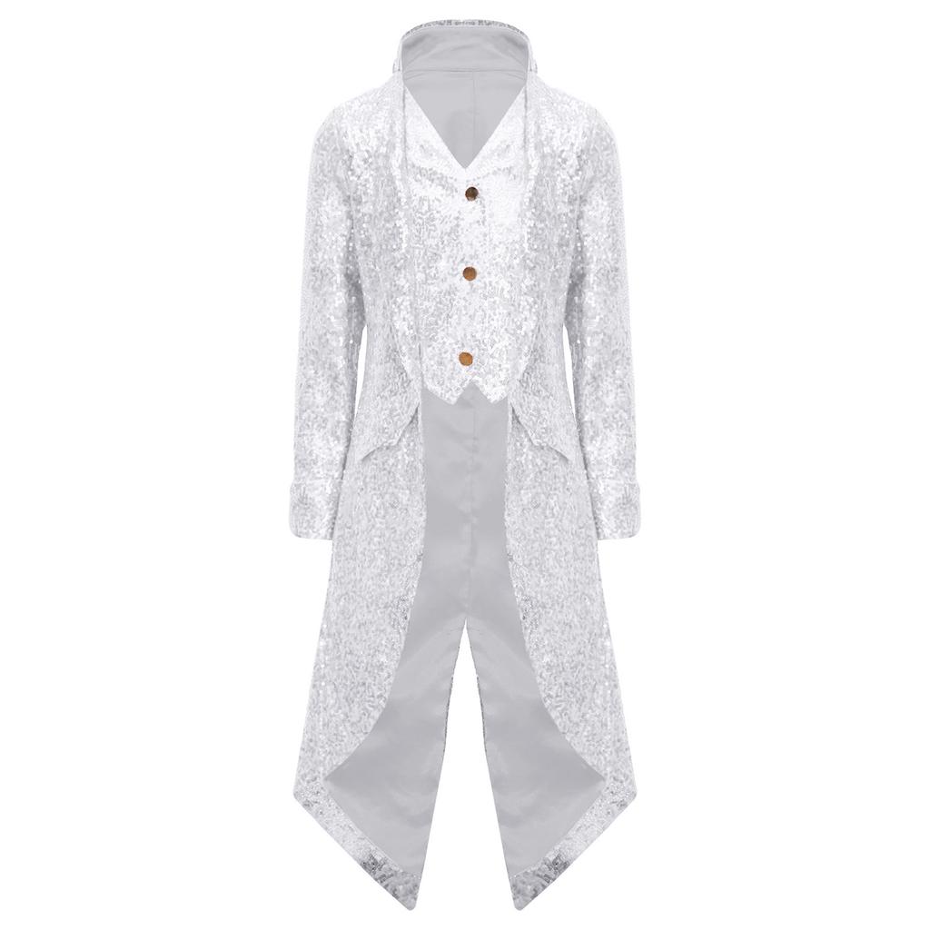 Casaco Cauda Gótico Steampunk para Meninos Casaco Longo Vintage Casaco Frac Vitoriano Jaqueta Lantejoula Fantasia de Halloween