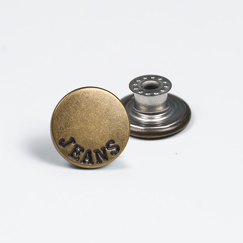 Antique Bronze Smooth Metal Tack Button for Jeans, Jackets & Dungarees with Engraving