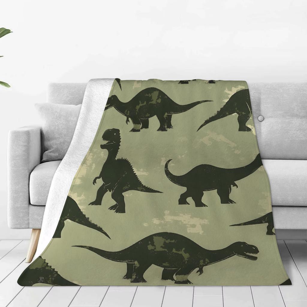 1ks Zelená deka Jurské dinosaury potisk Pohodlná flanelová deka pro domácí obývací pokoj ložnici dekor Narozeninový dárek pro chlapce