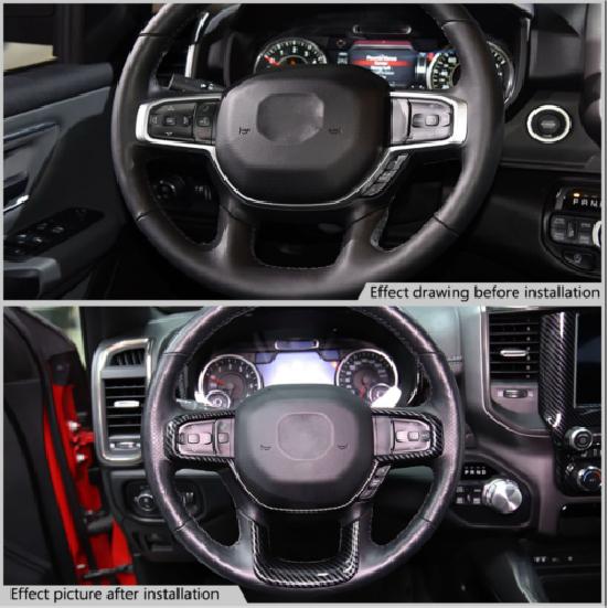 Interior Steering Wheel Frame Cover Trim For Dodge Ram 1500 2018+ Carbon Fiber