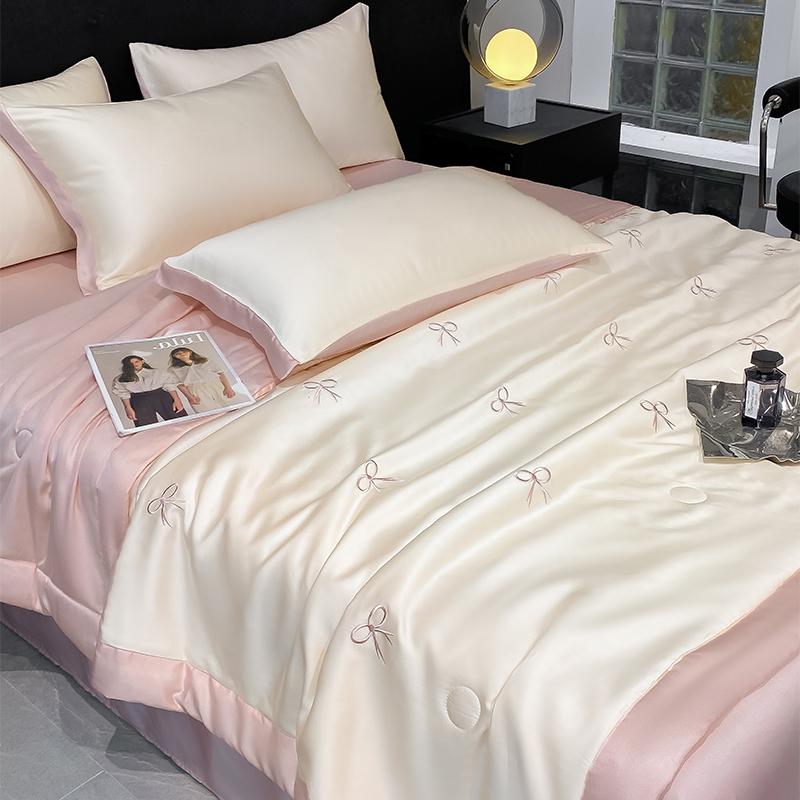 Princess Summer Quilt Korean Soft  Washed Silk Full Embroidery Tencel Cool Quilt  Women Girl For Summer Comforter Bedding