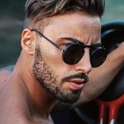 Okrągłe Okulary Przeciwsłoneczne Steampunkowe Męskie Vintage Flip Celebryta Okulary Przeciwsłoneczne Męskie Jazda Gwiazda Luksusowa Marka Projektant Metalowe Soczewki