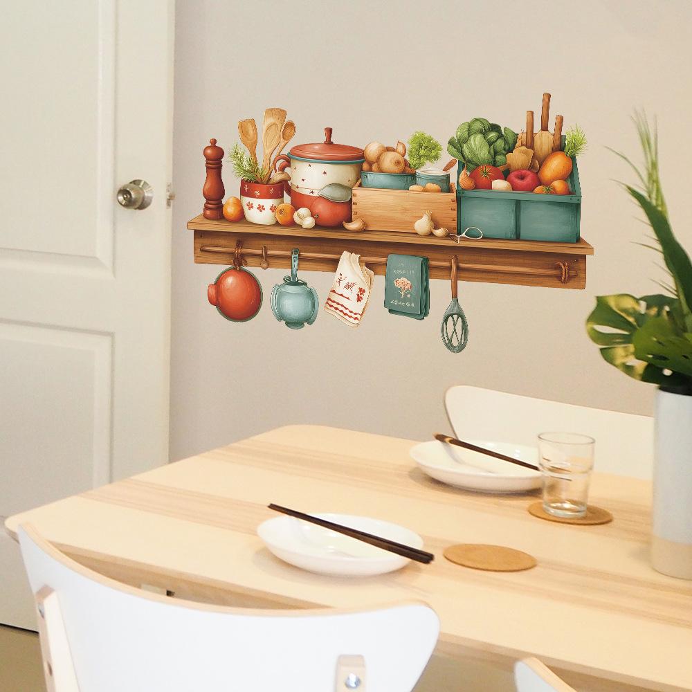 Watercolor Kitchenware, Food Shelves, Kitchen Wall Decoration Stickers