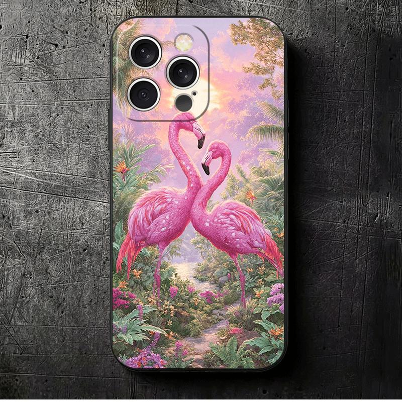 Pink Red Dreamy Flamingo Soft Phone Case for iPhone 16 16E 17 Air 15 Pro Max 14 Plus 13 Mini 11 12 7 Black Cover Back Shell