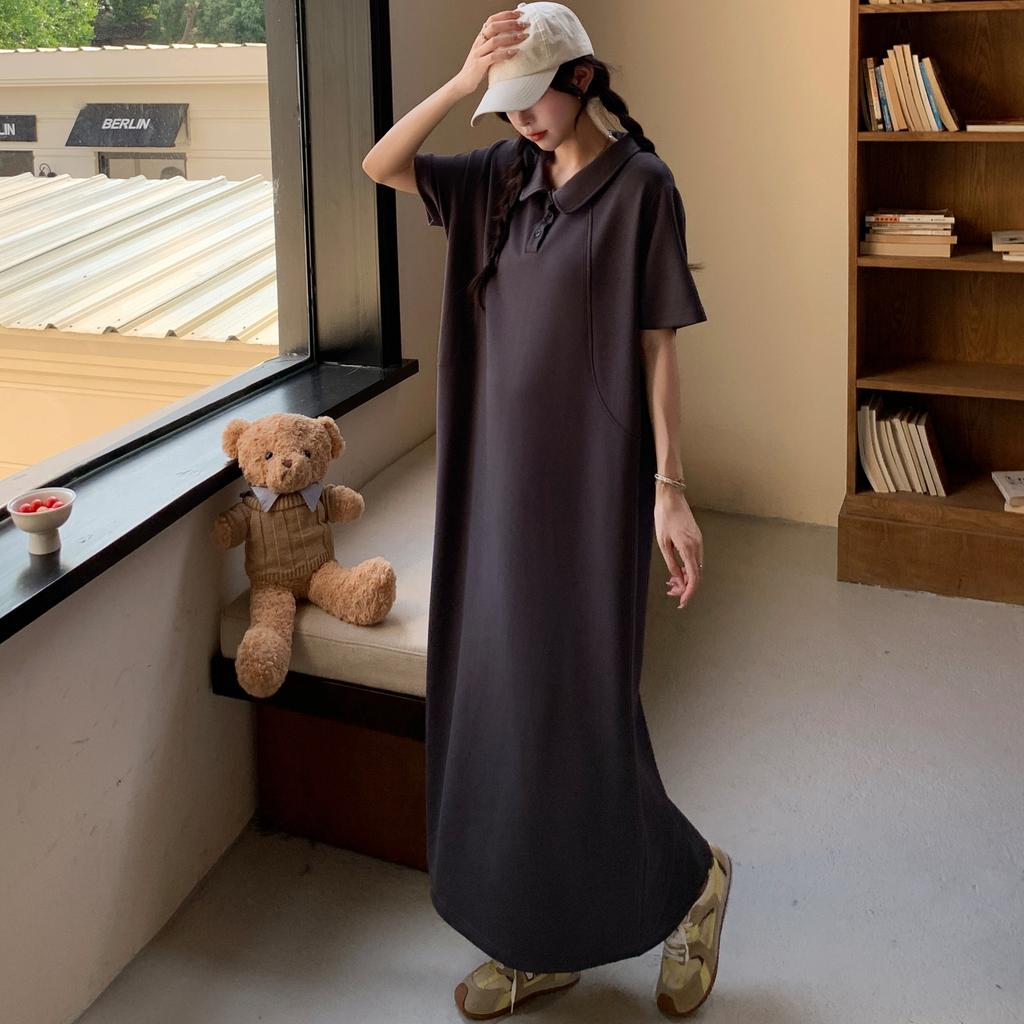 Dimanaf Women 2025 Plus Size Solid Dress Summer Vintage Dress Basic Long Casual Loose Dress Maxi