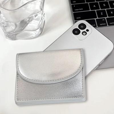 Kore Versiyonu Gümüş Basit Kapak Tipi Madeni Para Cüzdanı Ins Öğrenci Cüzdanı Kadın Kart Çantası Kadınlar İçin Kısa Çantalar Küçük Para Çantası