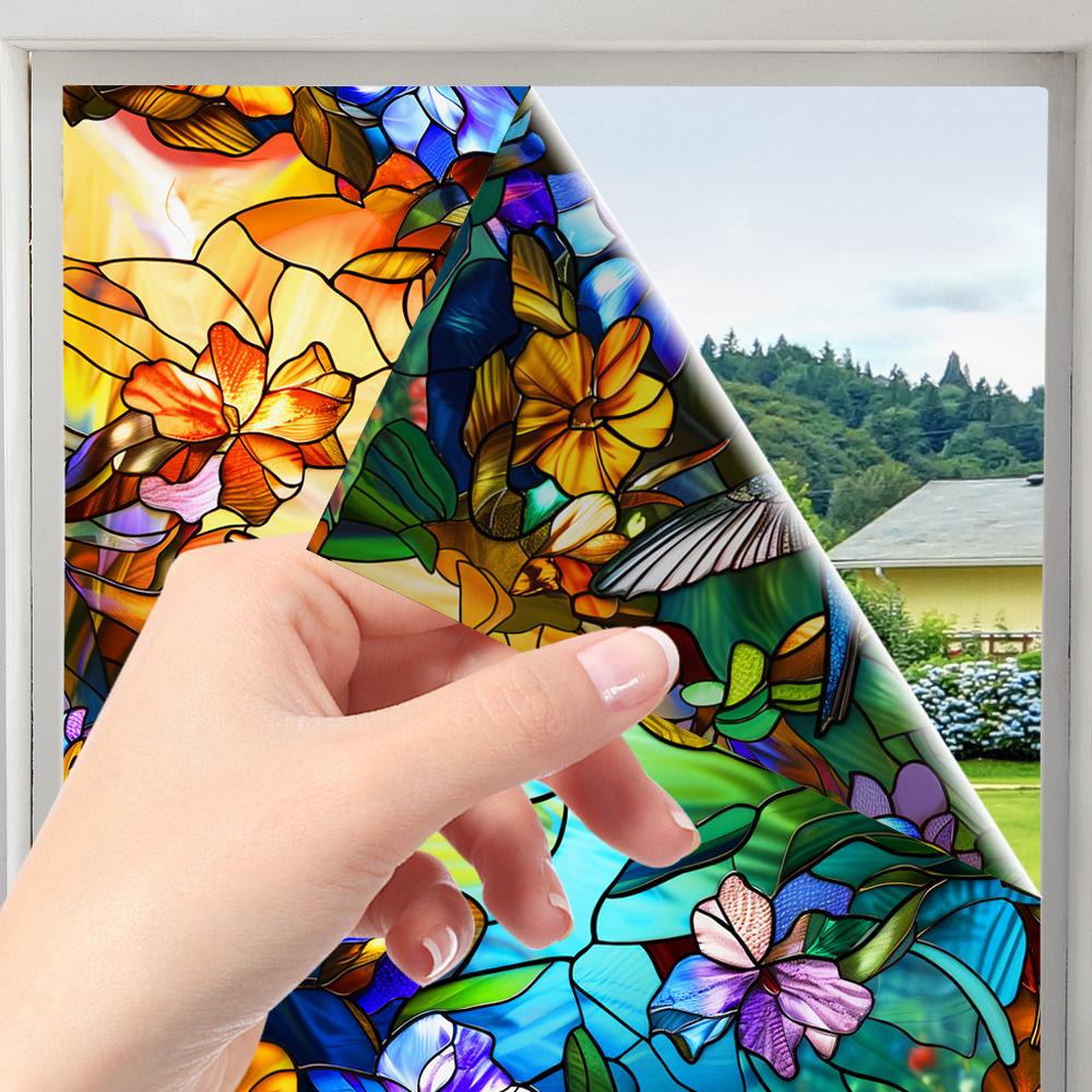 Fólie na okna, samolepky na okna, umělecká krajina, vinylová fólie Magnolia na okna pro skleněná okna, vitrážová fólie pro domácnost a koupelnu
