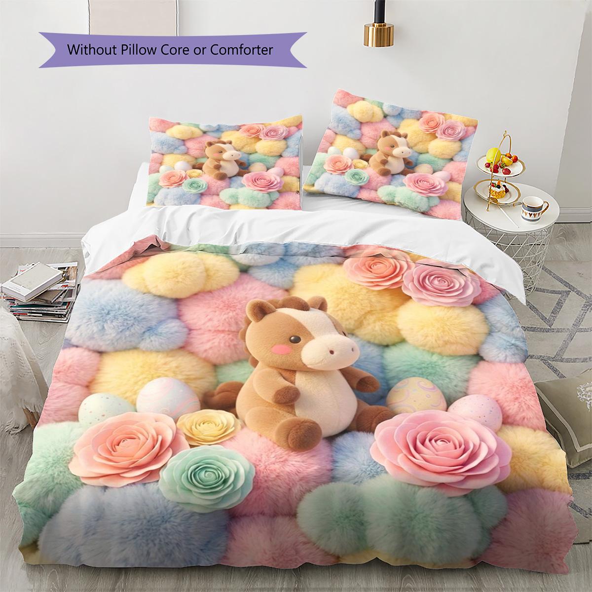 

Pony Brown Pattern Bedding Quilt Set Quilt Cover Pillowcase Home Decoration Birthday Gift (1 * duvet cover + 2 * pillowcase, without core) 135x200cm