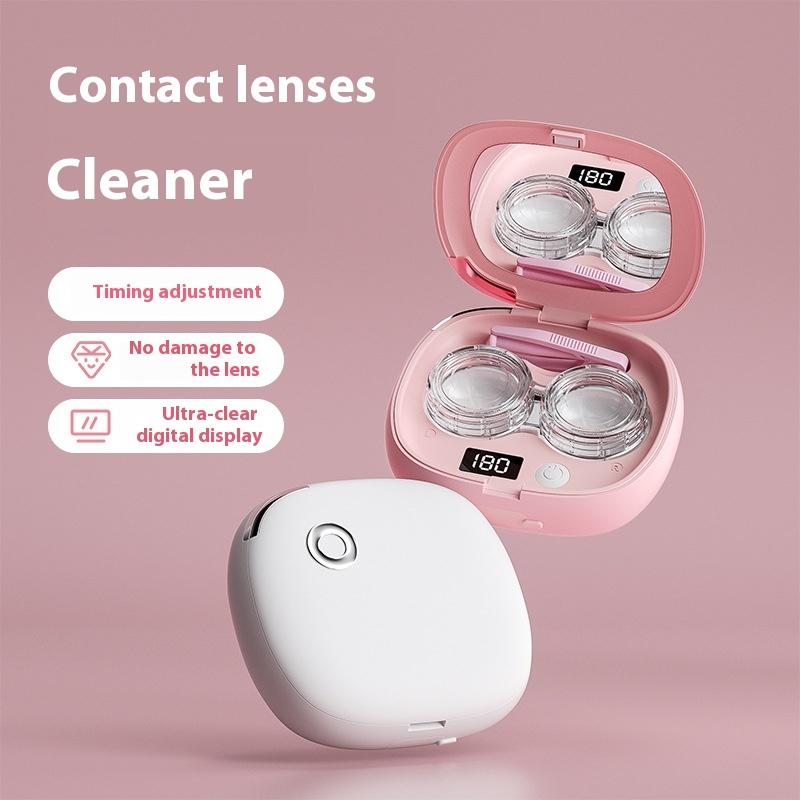 Contact Lens Ultrasonic Cleaning Machine Small Size Travel Rechargeable 3 Gear Cleaning Modes With Mirror Cleaning Box Adults