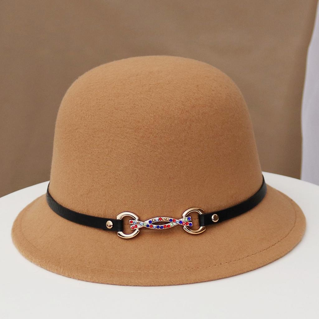 Hat Women's Autumn and Winter Wool British Thermal Basin Hat Foreign Style Short Brim Show Small Face Foldable Bucket Hat Tide