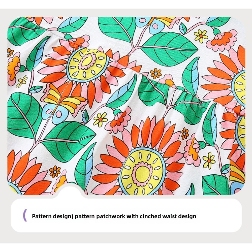 Girls' Dresses New Summer Collection Girls' Short-Sleeved Dresses Adorable Floral Print Children's Princess Dresses