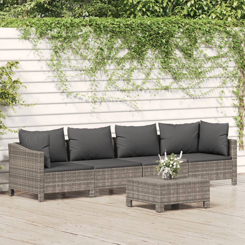 Patio Furniture Sets 5 Piece Garden Lounge Set With Cushions Grey Poly Rattan
