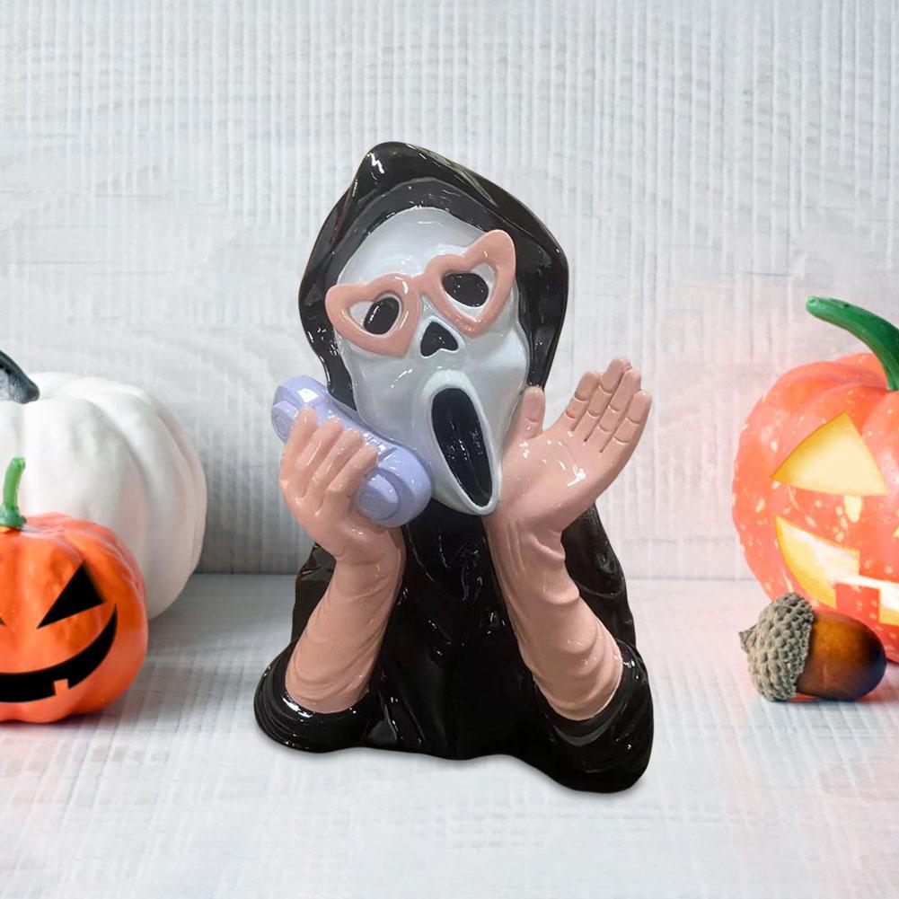 Creative Halloween Resin Ornament Screaming Girl Telephone Ghost Statue Decor Halloween Party Game Room Setting Prop Supplies