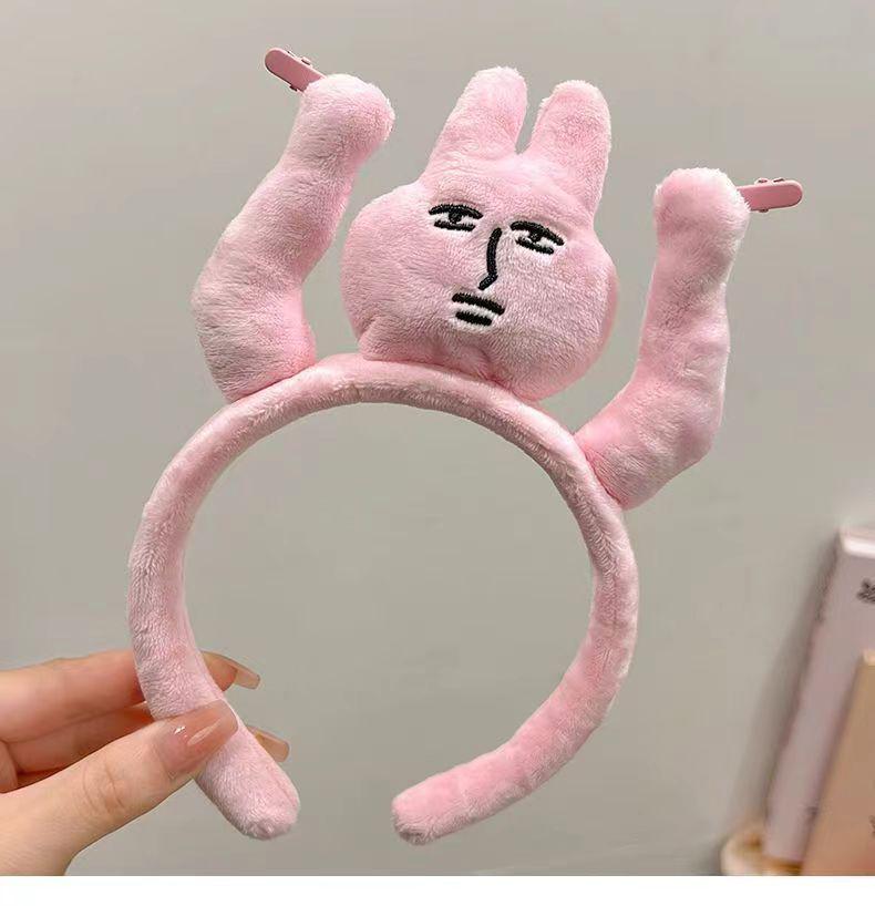 2024 Korean Cute Pink Rabbit Headband & Hair Clip Set