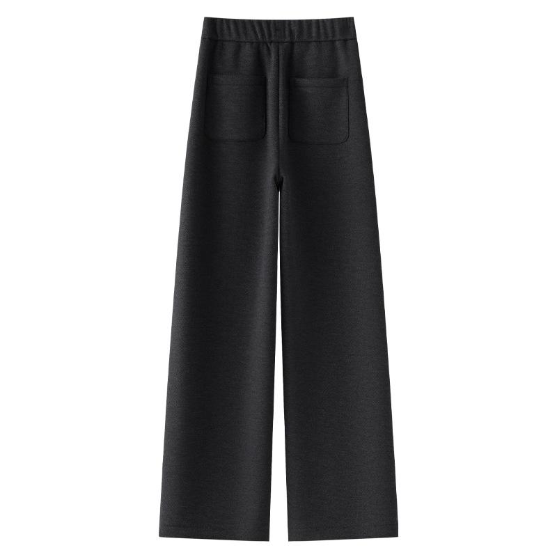 2024 Women's Gray Wool Wide-Leg Pants: Soft, Fleece-Lined, Thickened for Autumn/Winter