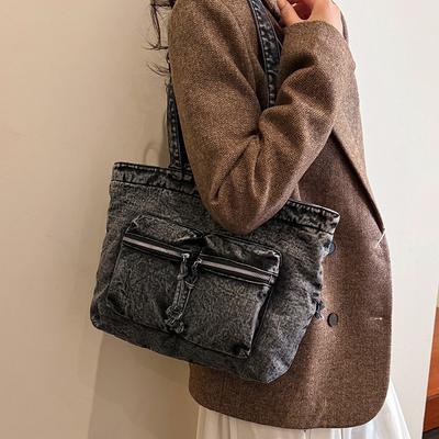 Große Kapazität Tote Bag Denim-Tote-Bag Damen Pendler-Schultertasche