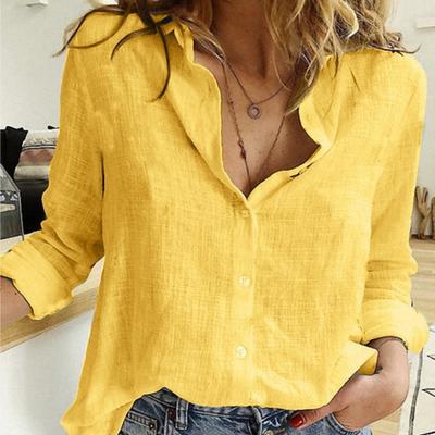 Elegant Cotton Linen Shirts Casual Solid Button Lapel Blouses Shirts Summer Long Sleeve Loose Tops Tunic