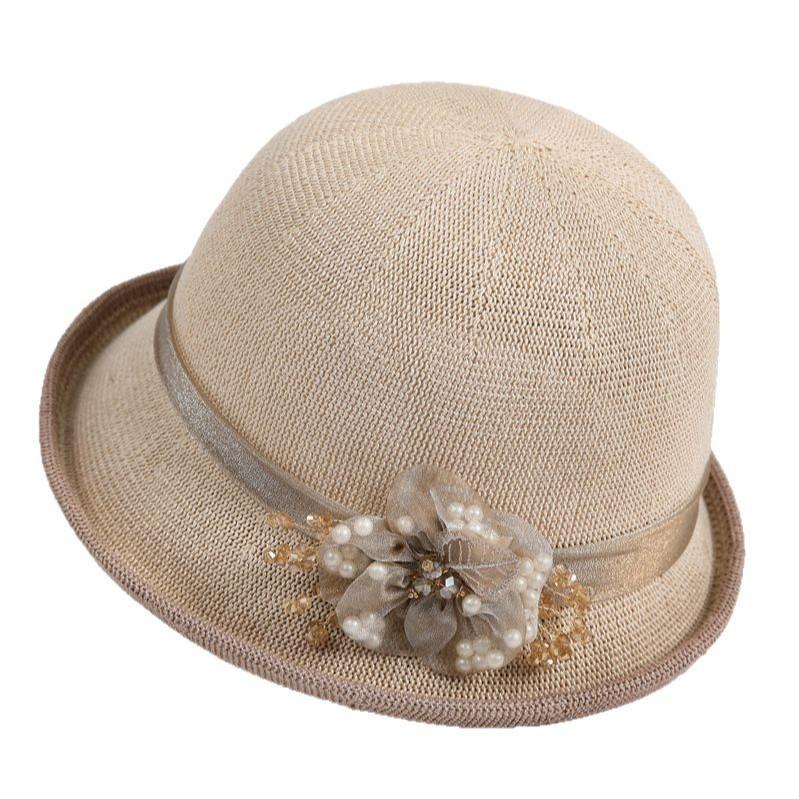 Top Hat Lady Summer British Mother Bucket Hat Sun Hat Dome Crimped Knitted Breathable Basin Hat