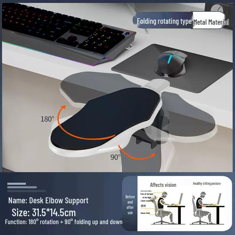 Folding Rotating Arm Support for Desk - Adjustable Elbow Rest for Home or Office